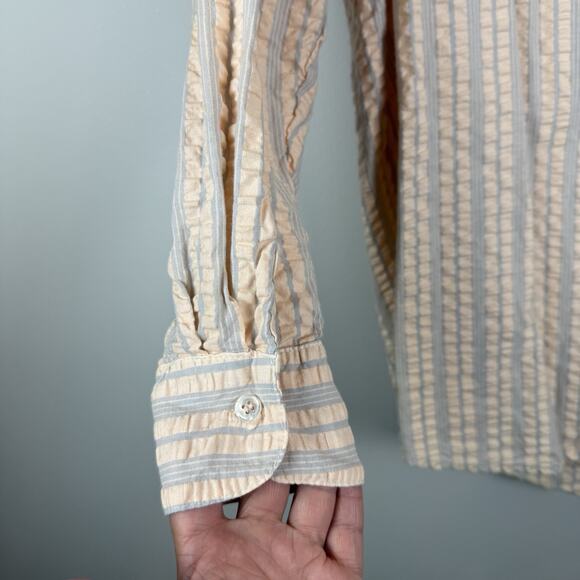 CP Shades San Francisco Crinkle Button Down Shirt Small Striped Beachy Preppy - Picture 4 of 8